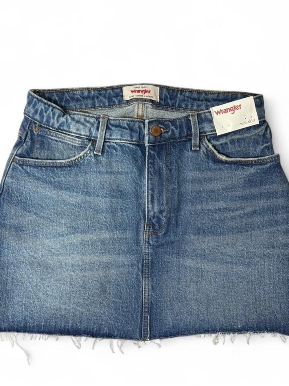 Wrangler Blue Denim Mini Skirt with Raw Hem
